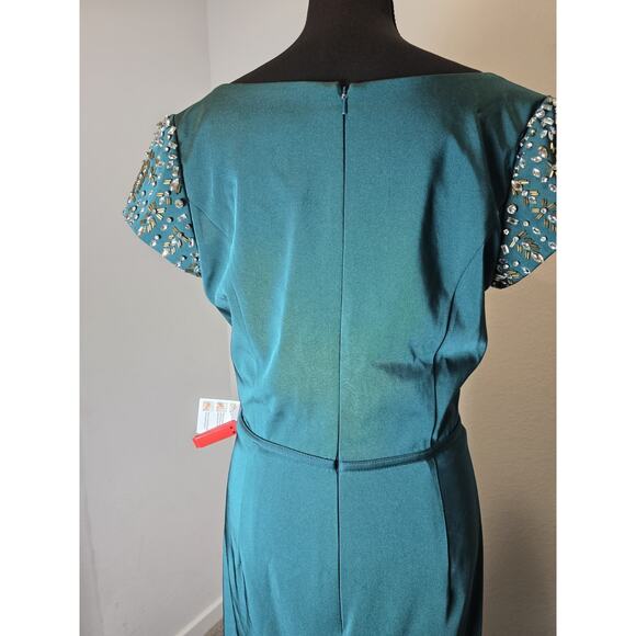 Mac Duggal Bateau Neck Embellished Cap Sleeve Gown #55718 Emerald Green, Sz 10 - Picture 11 of 16